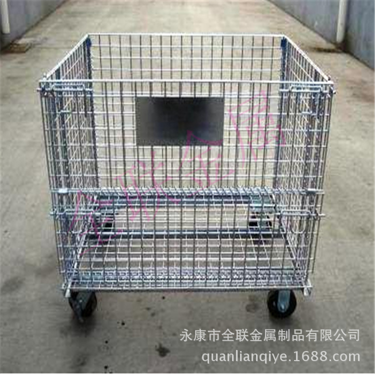 现货供应折叠式金属仓储笼 带脚轮货运车 物流发货镀锌仓储笼厂家