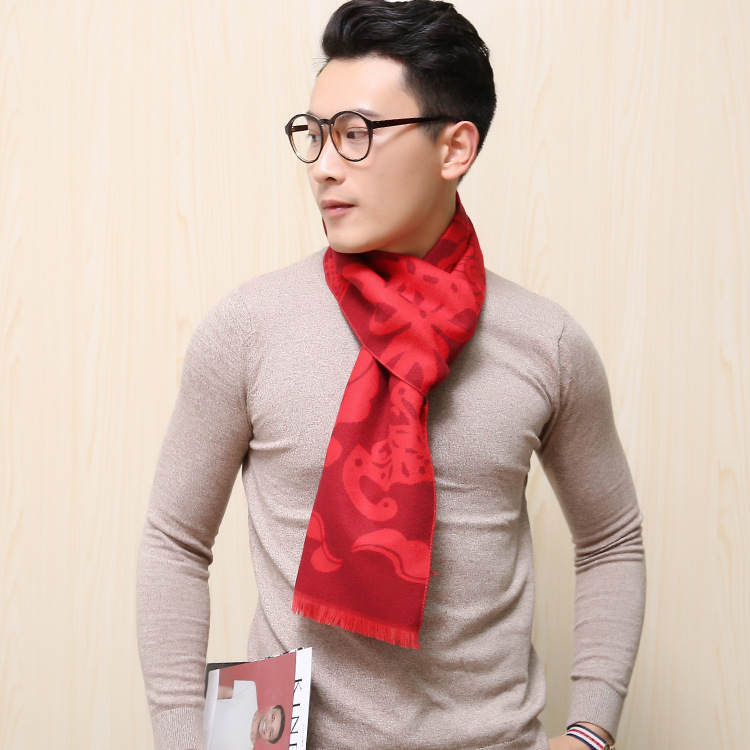 红围巾 中国风吉祥如意祈福围巾 老年人礼品围巾定制刺绣LOGO