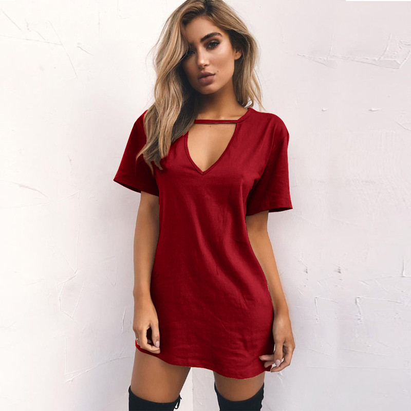 Sexy Deep V-neck Short Sleeve Loose Casual Dress NSGE38867