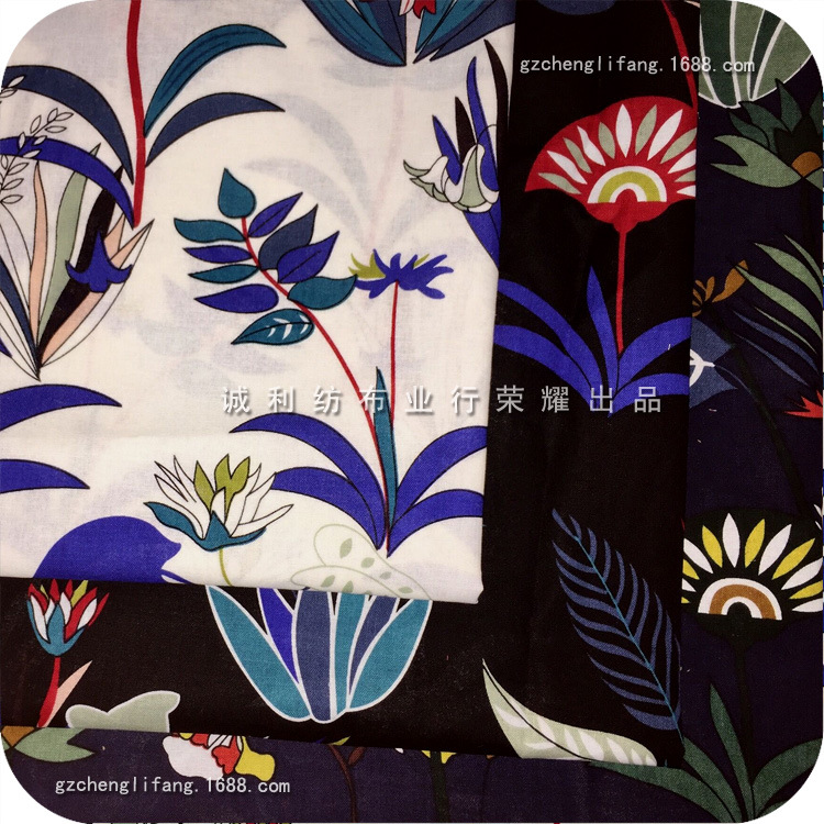日韩女装棉麻印花布 夏连衣裙印花面料 花草图案 衬衫上衣印花布