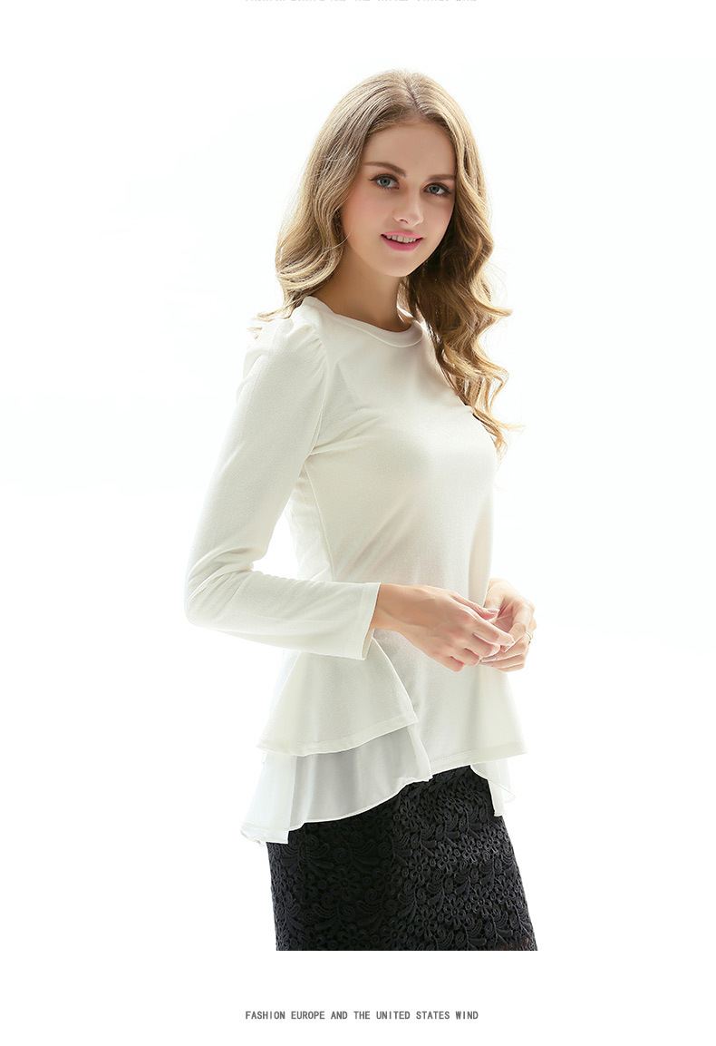 Stitching Irregular Dovetail Round Neck Slim Long Sleeve T-Shirt NSJR107288