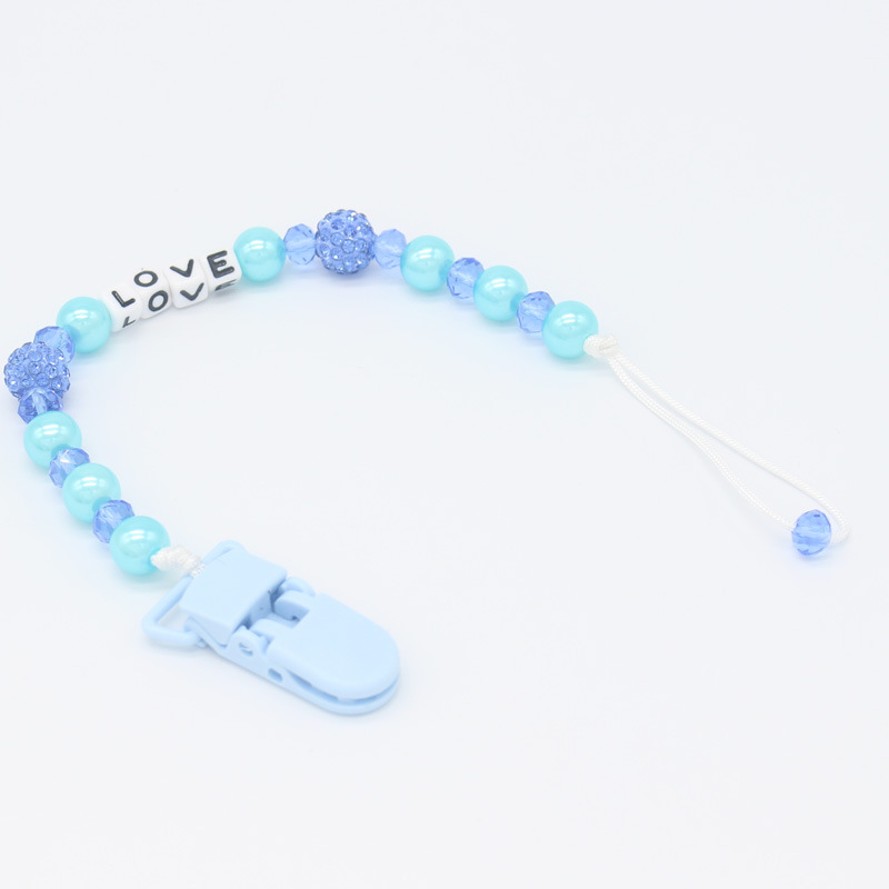 Venta directa de fábrica bebé personalizado amor cristal perla bebé chupete cadena anti-gota cadena anti-cadena perdida