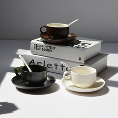 Pure Color Coffee Cup Minimalist Coffee Cup Set Glazed Ceramic Cup and Saucer Printed with Logo Couple Cup Mugs