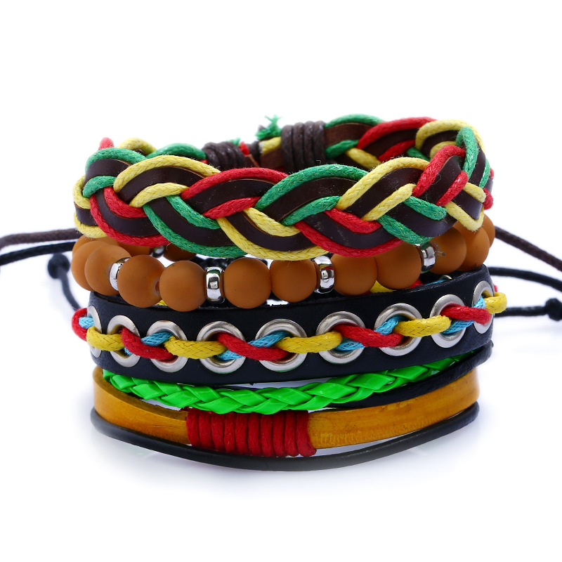 Fashion Diy Red Yellow Green Suit Bracelet Punk Cowhide Hand-woven Bracelet display picture 5