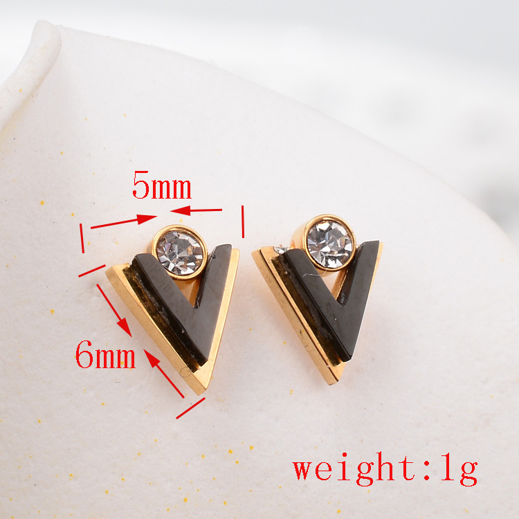 Fashion Geometric Zircon Black Triangle Rose Gold Titanium Steel Earrings Wholesale display picture 1
