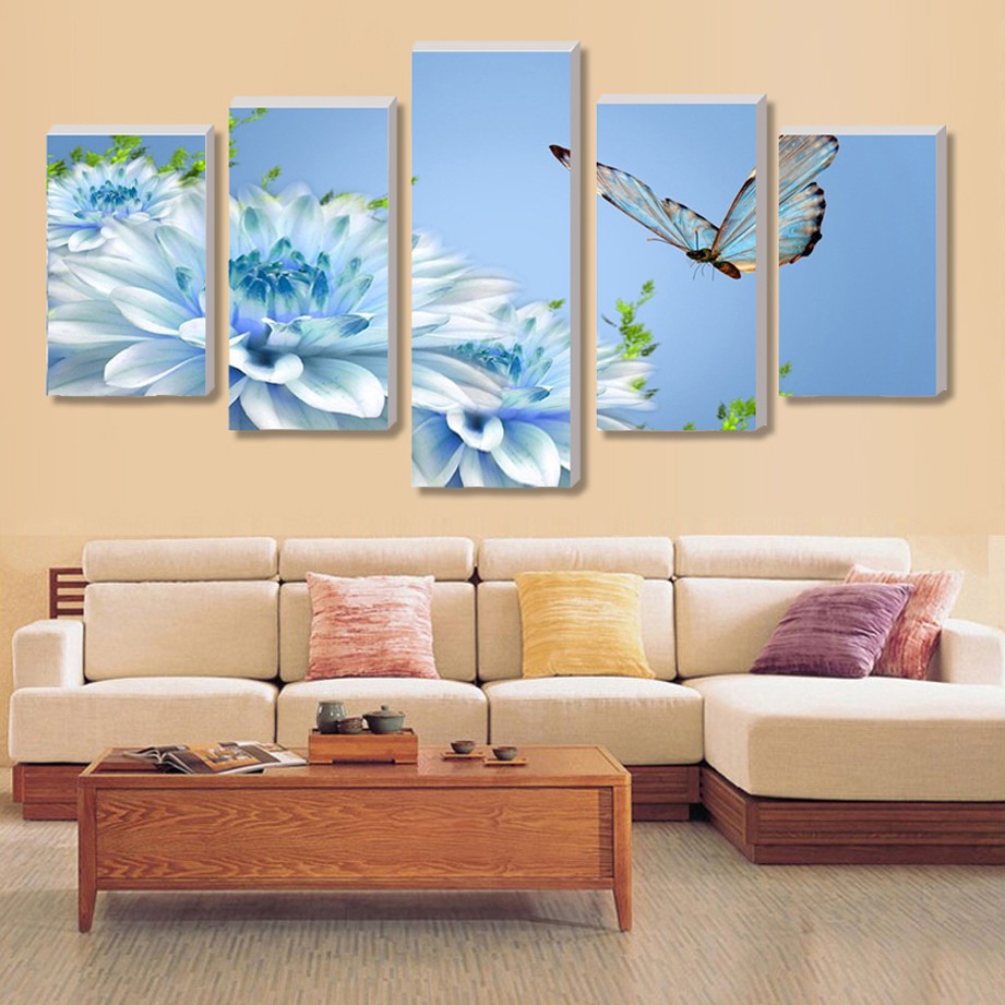 画谷数码印刷拼接装饰画工艺画五联蝴蝶与花速卖通wish