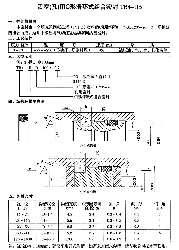 TB4-IIB 活塞用C型组合密封