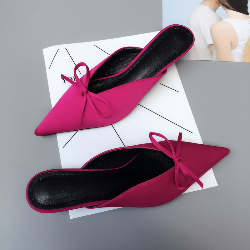 Summer New Korean Pointed Fashion Wild Half Slippers Thin Heel Bow Sandals Wholesale Nihaojewelry display picture 12