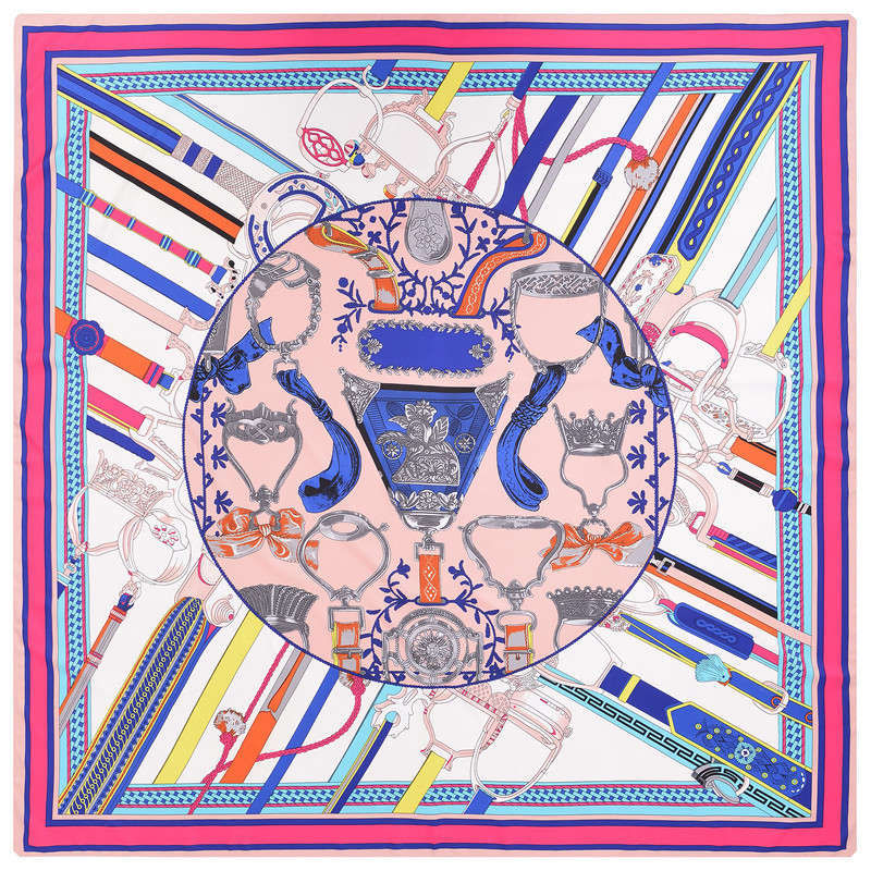 European And American New Fashion Silk Scarf Saddle Decoration Printing Silk Big Square Scarf display picture 4