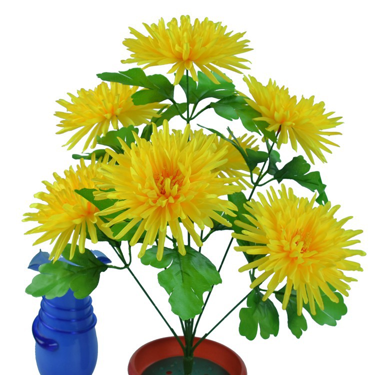 义乌照屏高级仿真绢花假花7头金丝菊花 7头中粗杆松针菊花|ru