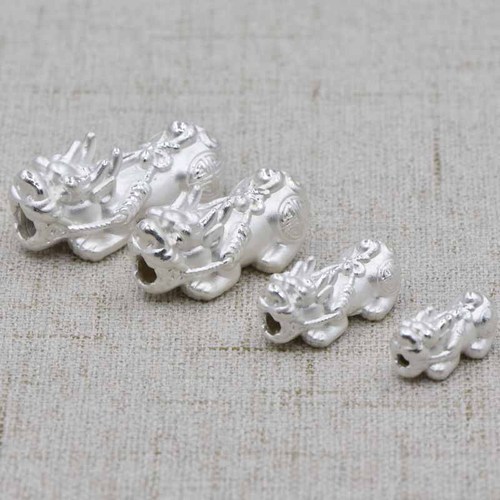 Factory direct sales 3D hard silver fortune and blessing unity sterling silver Pixiu DIY hand-woven rope bracelet