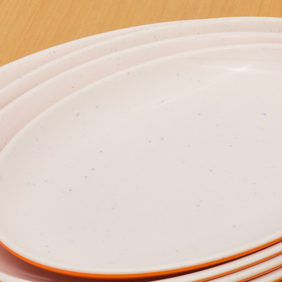 厂家批量直销仿瓷塑料密胺美耐皿餐具橘白双色法式月光鱼盘窝盘