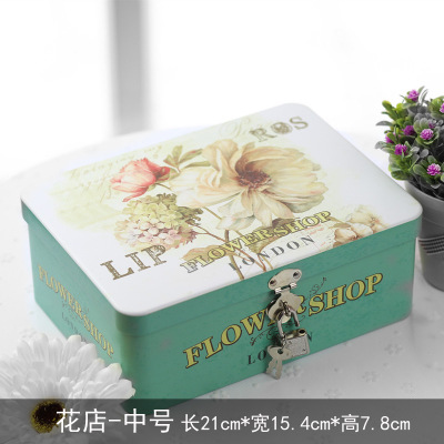 Caja metálica rectangular de tamaño mediano con cerradura, caja de hierro creativa para empaque de regalos, caja de regalo sellada de hojalata.