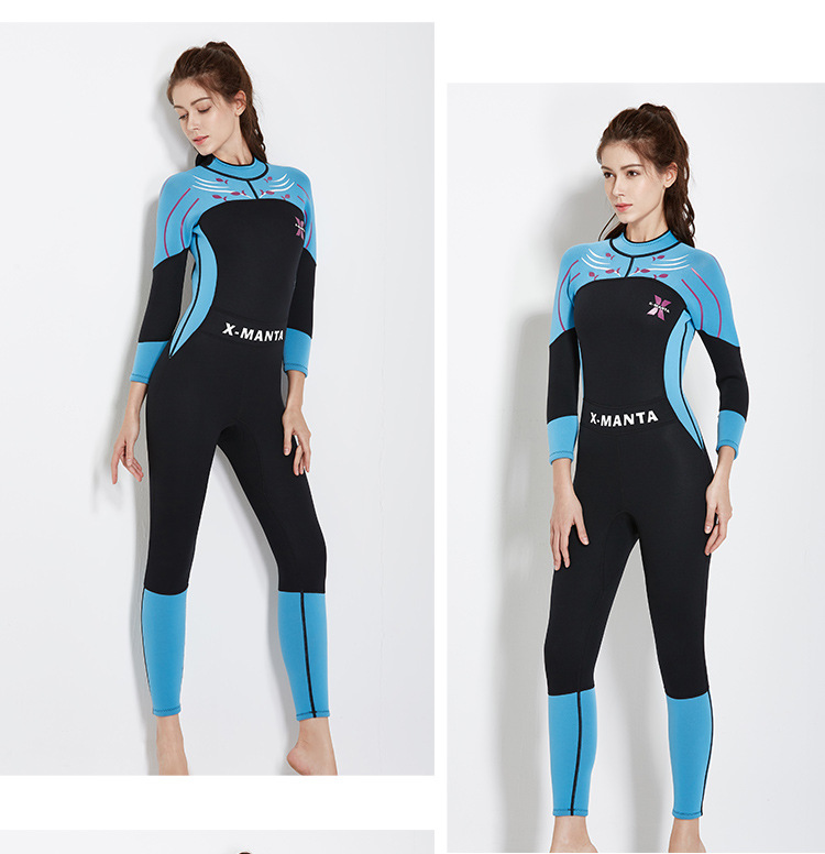 【順發高爾夫】 冬季新款3MM潛水服女連體長袖高彈力潛水衣加厚保暖沖浪服水母衣