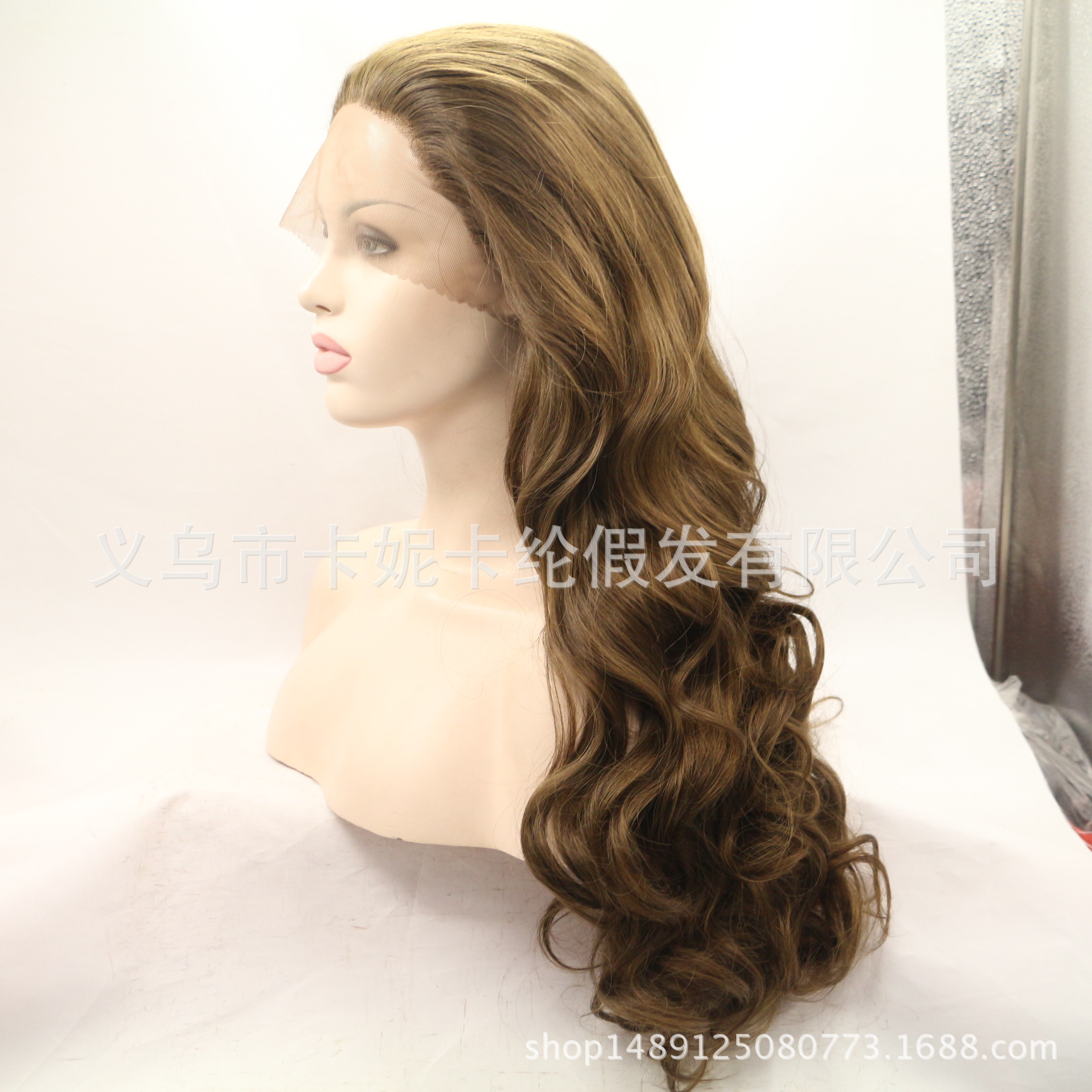 Nueva peluca de encaje de lino de color sólido, cabello largo y rizado realista