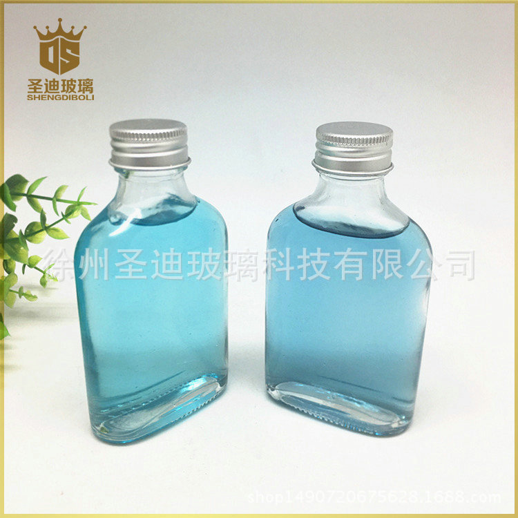 现货供应100ml扁酒瓶 透明玻璃劲酒瓶 圆肩咖啡豆瓶 带铝盖