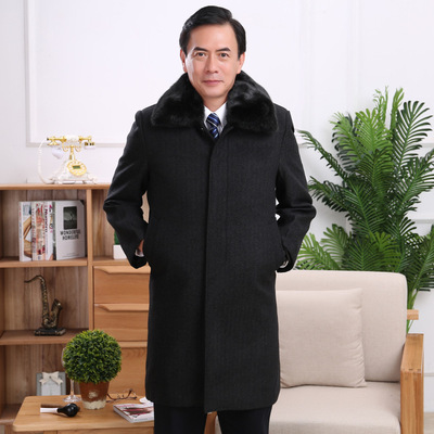 Winter clothes Mid length version Cashmere overcoat Men's Middle and old age have more cash than can be accounted for wool Woollen cloth coat middle age business affairs men's wear Windbreaker