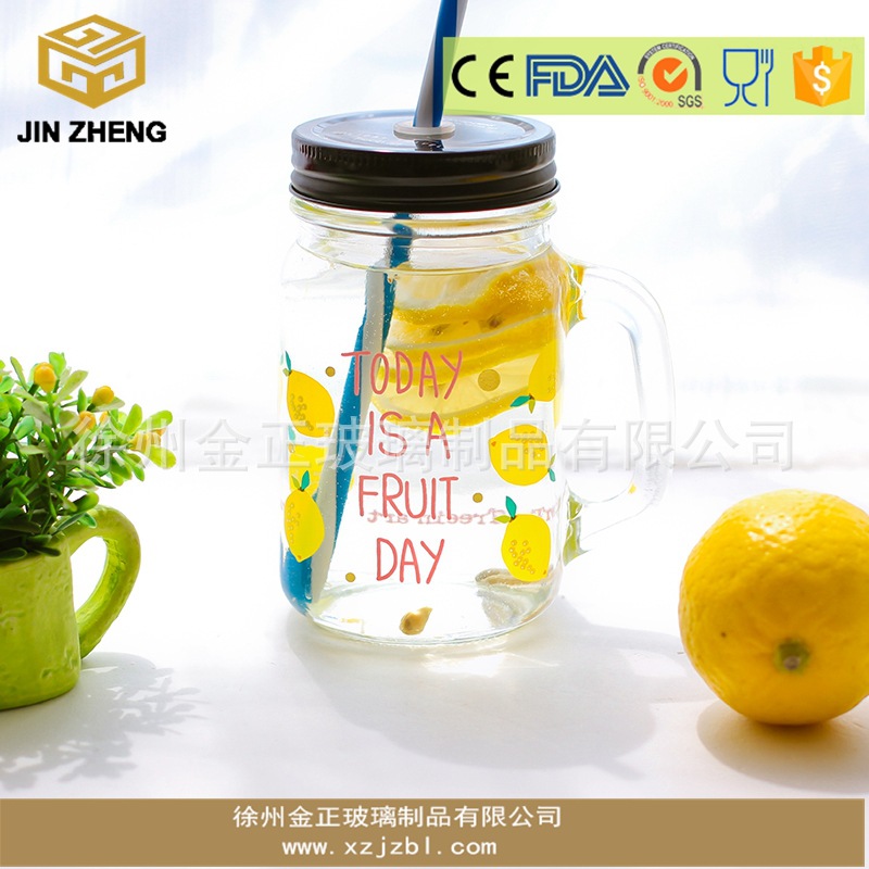 卡通水果图案 缤纷彩色梅森玻璃瓶  厂家现货可定制
