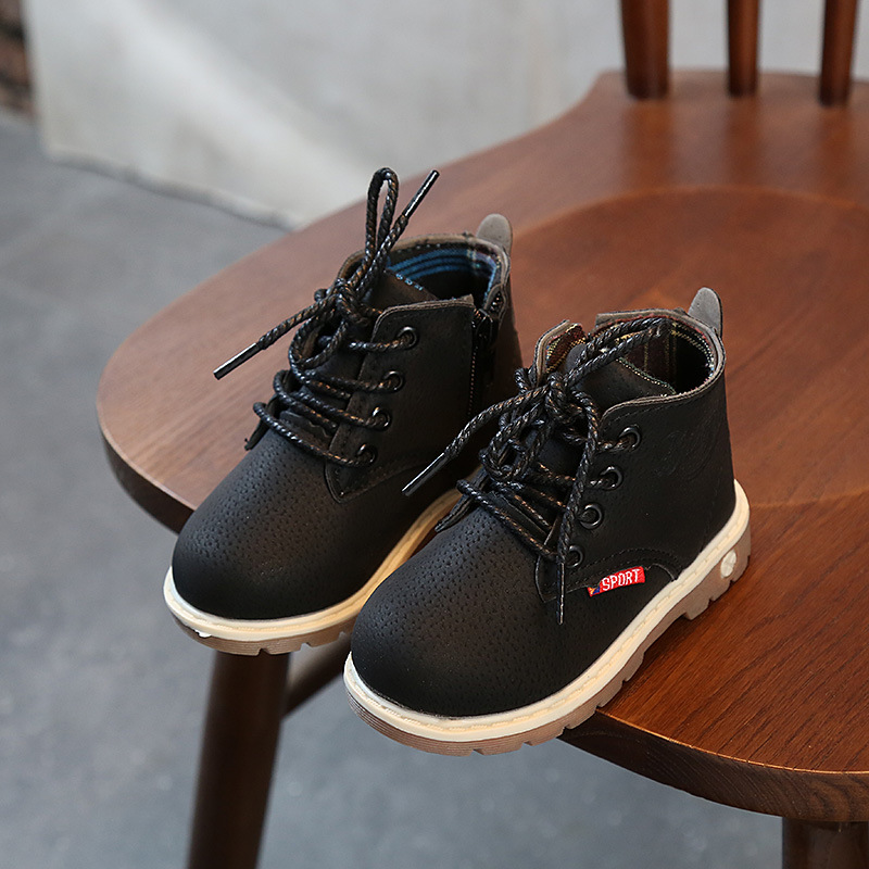 2019春秋新款男女童系带防滑透气童靴子中小童学生休闲马丁靴批发|ru
