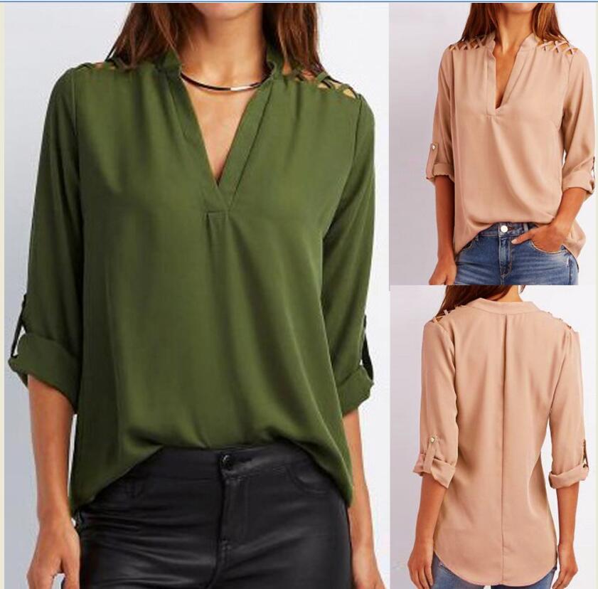 Collar Chiffon Shirt Solid Color Shirt Loose Top T-Shirt NSYF1066