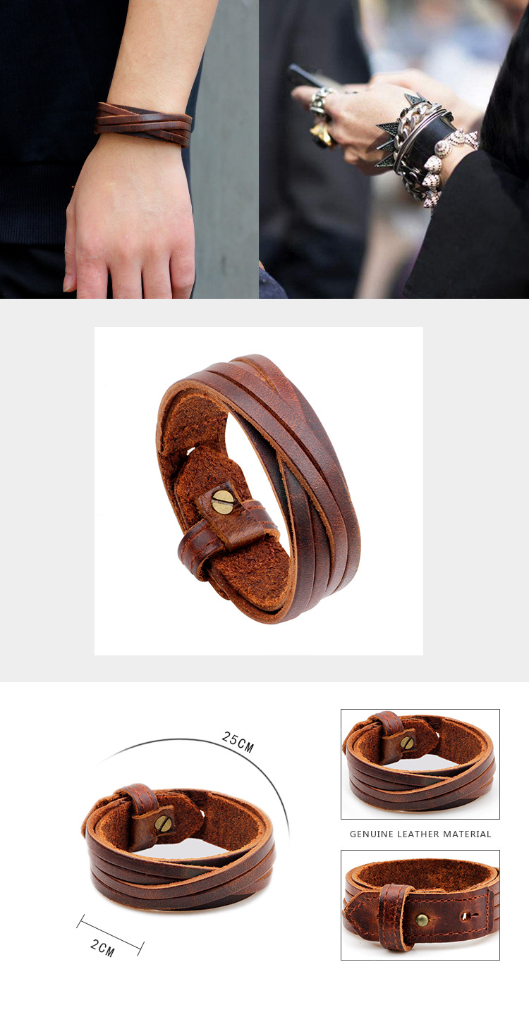 30g Weight Bracelets Classification Pu Leather Chain Material 1 Piece Quantity Retro Solid Color Pu Leather Wholesale Bangles