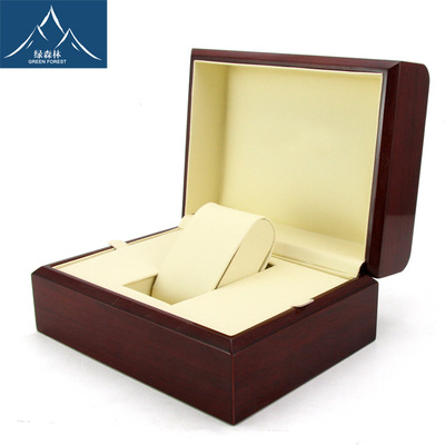 现货供应品牌手表盒酒红色亮光漆木质手表包装盒珠宝装饰盒批发