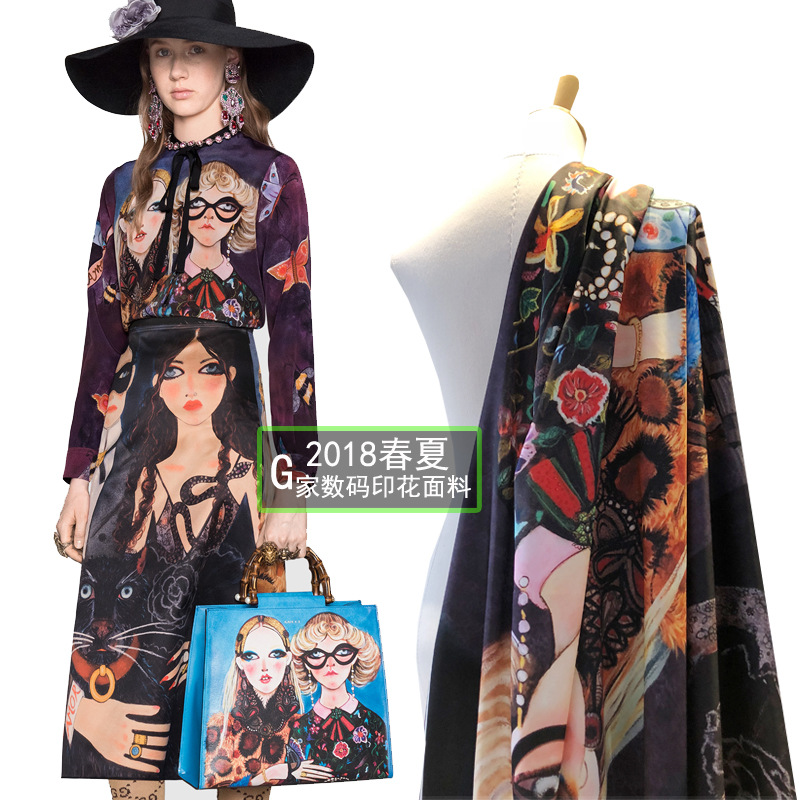 欧美大牌同款花型 G家秋冬新款锦棉人物图案数码印花时装面料加工