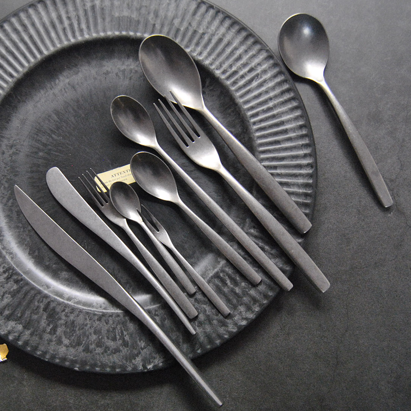 日本作家款复古磨砂银不锈钢餐具牛排刀叉勺茶勺黄油刀汤勺水果叉