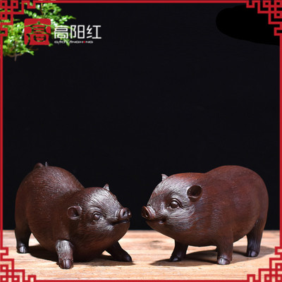 黑檀木雕发财猪摆件幸福对猪招财福猪家居装饰实木质红木工艺品