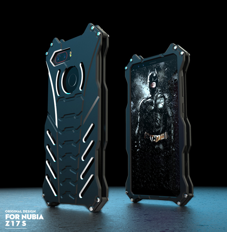 R-Just Batman Shockproof Aluminum Shell Metal Case with Custom Batarang Stent for nubia Z17S