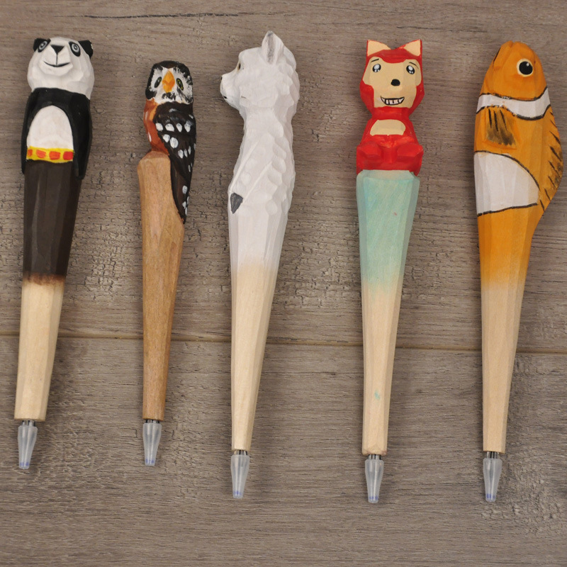 Animal Wooden Carving Creative Ballpoint Pen Wood Ball Point Pens