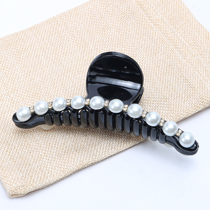 Korean Edition Super large Pearl Grip Rhinestone black Hair caught bow Hairpin Hairdressing Yiwu Trinket wholesale