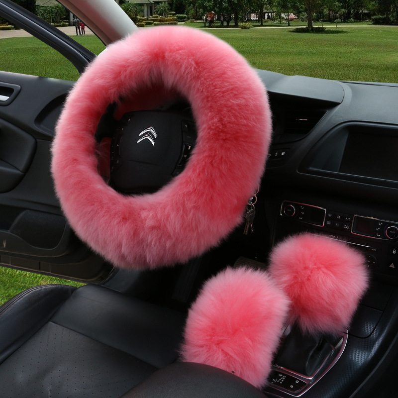 Manufacturers model car blocking wool handle set fur car steering wheel cover car universal fur three-piece set
