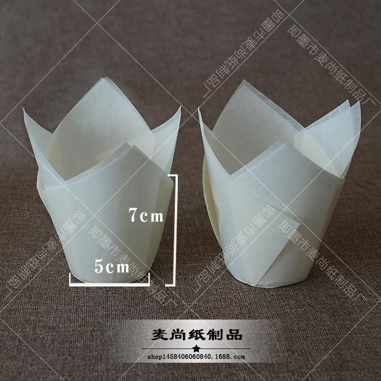 Taza de papel de pastel de tulipán de color natural de café blanco grande para hornear taza de papel de llama bandeja de papel a prueba de aceite taza de papel de pastel de muffin