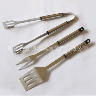 Outdoor Household Stainless Steel Grill Set 3-piece Set, Anti-scalding Rubber Handle Barbecue Utensils, Special Tool for Skewers and Chicken