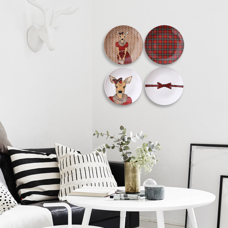 Nórdico ciervo de dibujos animados simple decoración de la pared pintura placa de cerámica decoración placa colgante de pared decoración de la pared de fondo