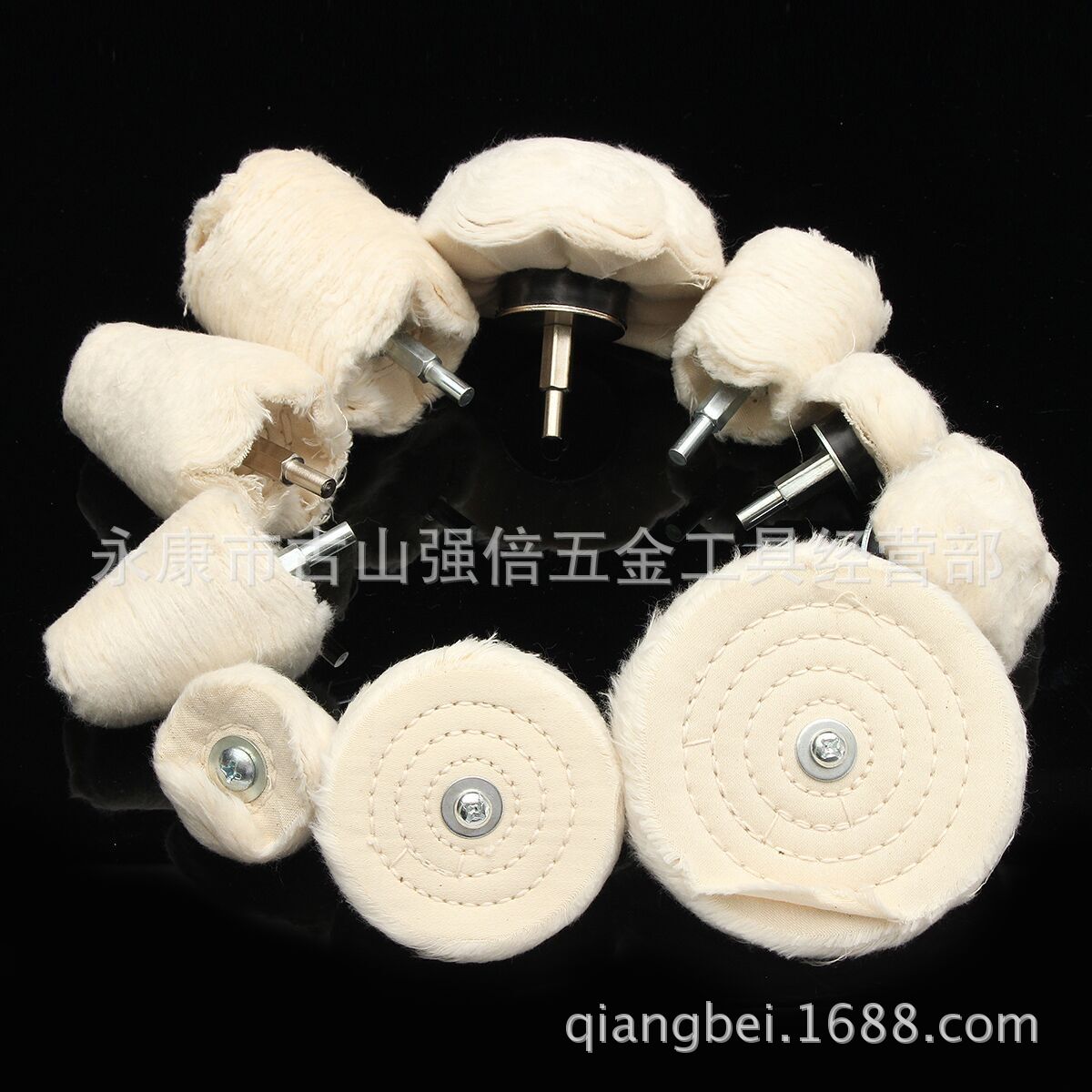 带柄白布轮镜面抛光上蜡纯棉布轮 圆柱蘑菇锥型绒布轮磨头柄径6mm
