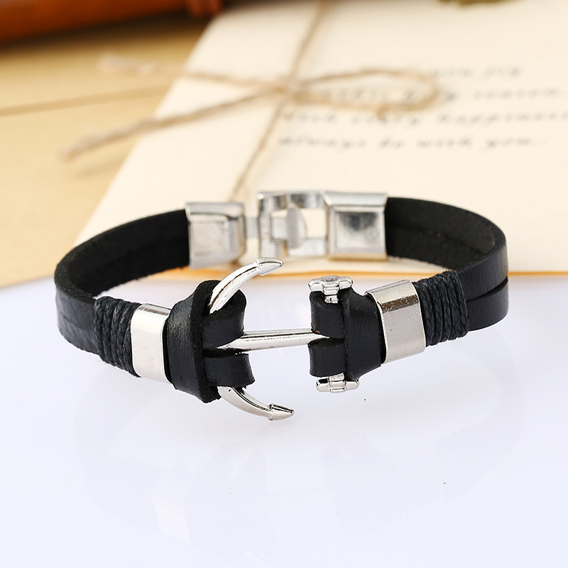 Explosion style retro handmade woven anchor leather bracelet new jewelry wholesale