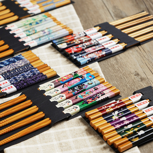Nishida Muyu Japanese household tableware chopsticks 5 pairs set healthy carbonized bamboo chopsticks pointed chopsticks bamboo tableware