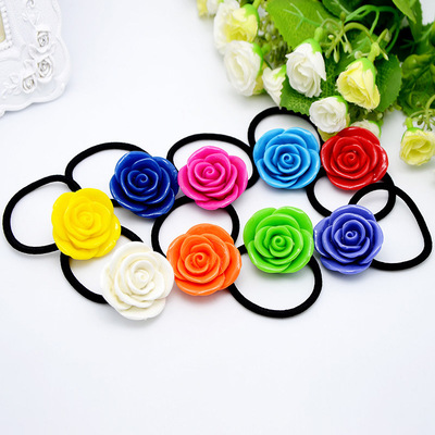 爆款樹脂發飾頭花 彩色花朵個性紮頭發皮筋發圈 大號玫瑰花飾品