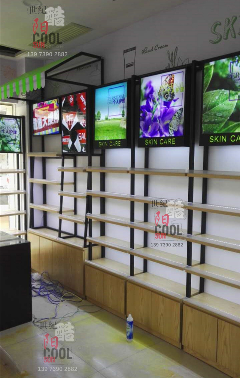 化妆品展示柜 美容护肤产品展柜 日化店化妆品背柜货架展示架8