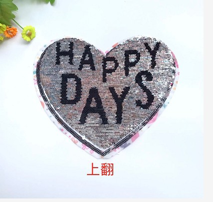 New Color Changing Beads Embroidery Cloth Stickers Flip Double-sided Sequin Embroidery Chapter Peach Heart English Patch Stickers display picture 3