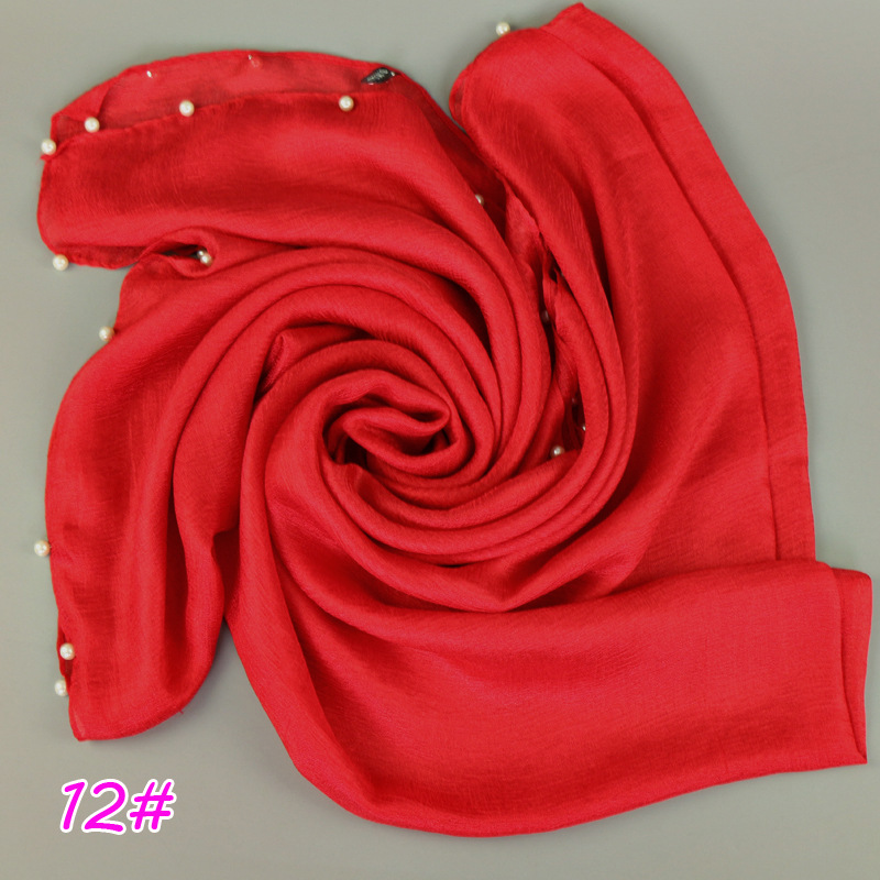 12# -钉珍珠围巾荷兰亚麻单色围巾