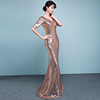 sequined evening dress long fish tail new banquet hosts dress 