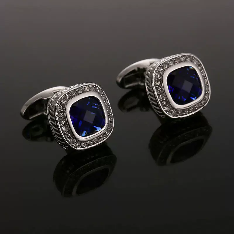 French shirt cufflinks, blue crystal cufflinks, wedding dress cuff buttons, suit buttons Cufflinks 118