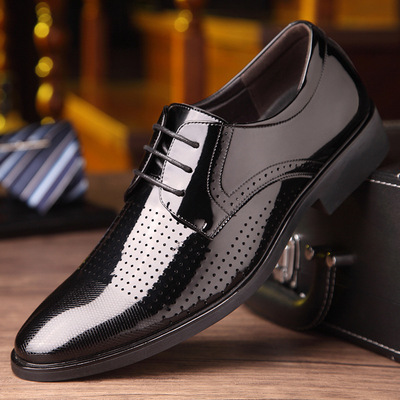 夏季新款镂空皮鞋男士商务正装鞋尖头平底单鞋男休闲洞洞鞋