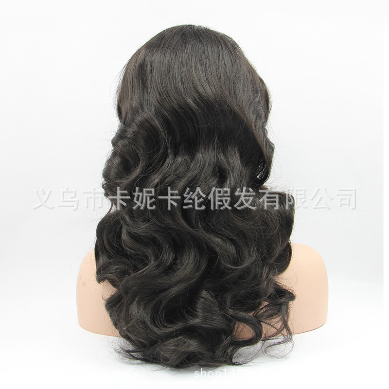 Nuevo color sólido frente peluca de encaje realista cabello largo rizado