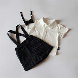 婴幼儿三件套夏季新品 婴童绅士周岁礼服 宝宝POLO衫背带裤套装