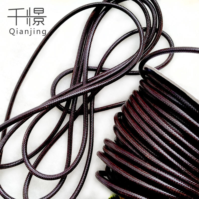 QRL11现货高亮蜡绳 4mm深棕色咖啡色高亮防水涂层涤纶上蜡圆绳