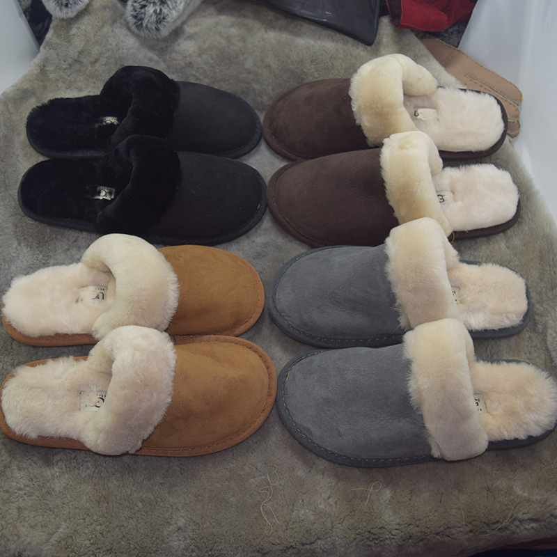 Fur one slippers bedroom frosted leather bag refers to sheepskin men's winter warm slippers wholesale